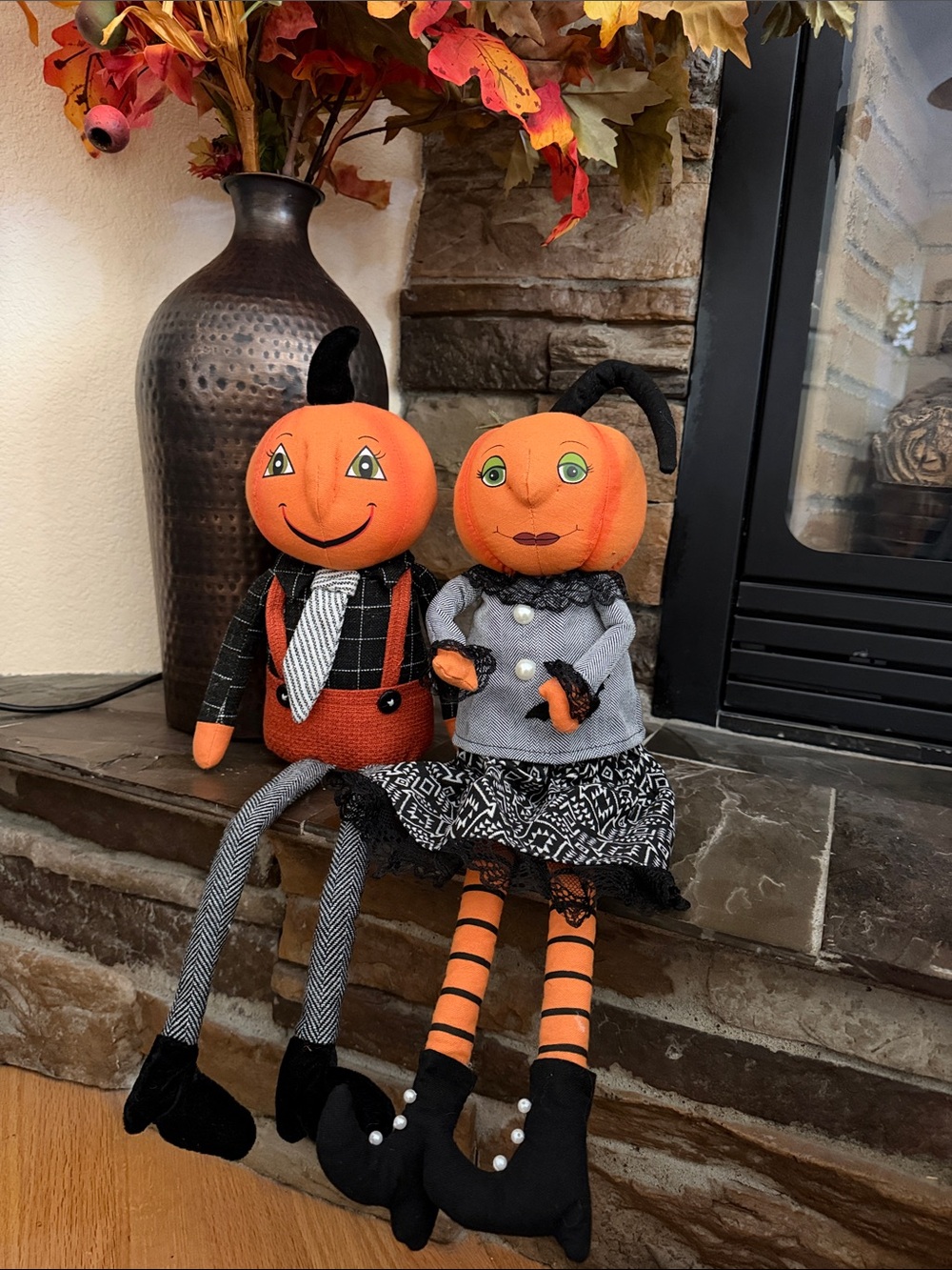 Autumn Pumpkin Couple Plush Duo - Orange Seasonal Decor